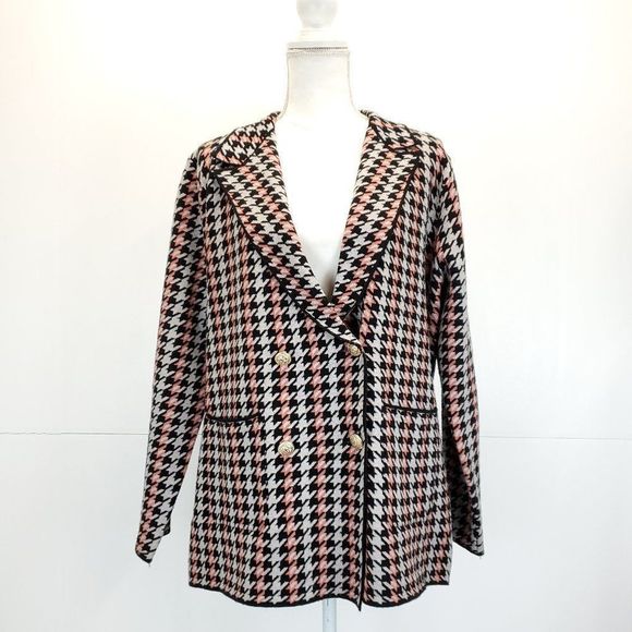 Joie Houndstooth Double Breasted Button Front Business Casual Blazer Sweater - Picture 3 of 11